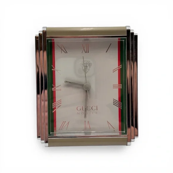 Gucci Nobile Silver Metallic Molded Resin Table Clock c. 1980s - Picture 1 of 5